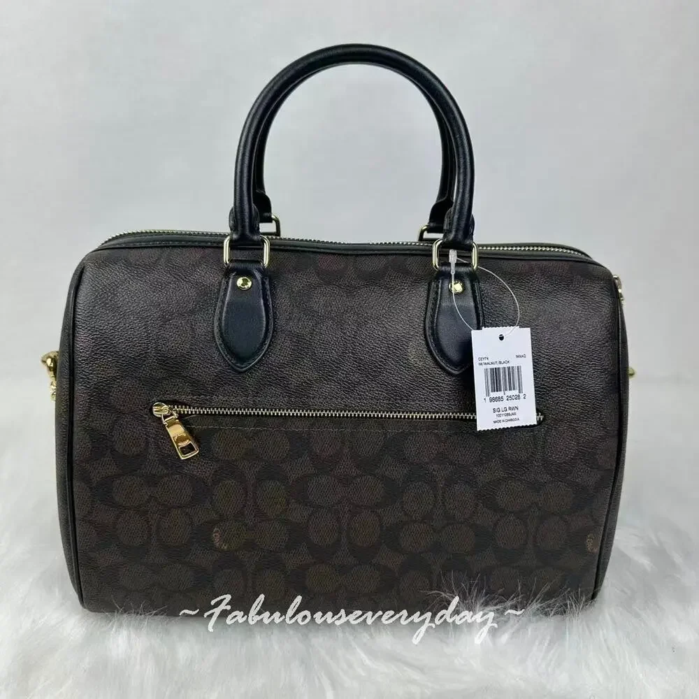 Coach Rowan Large Satchel Bag In Signature Canvas CEY74 Gold/Walnut /Black NWT